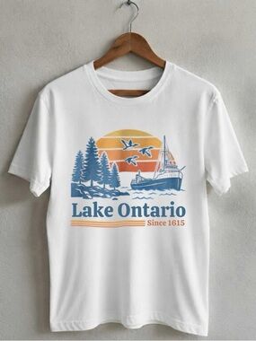 Gildan Shirt Lake Ontario Graphic Tee - White